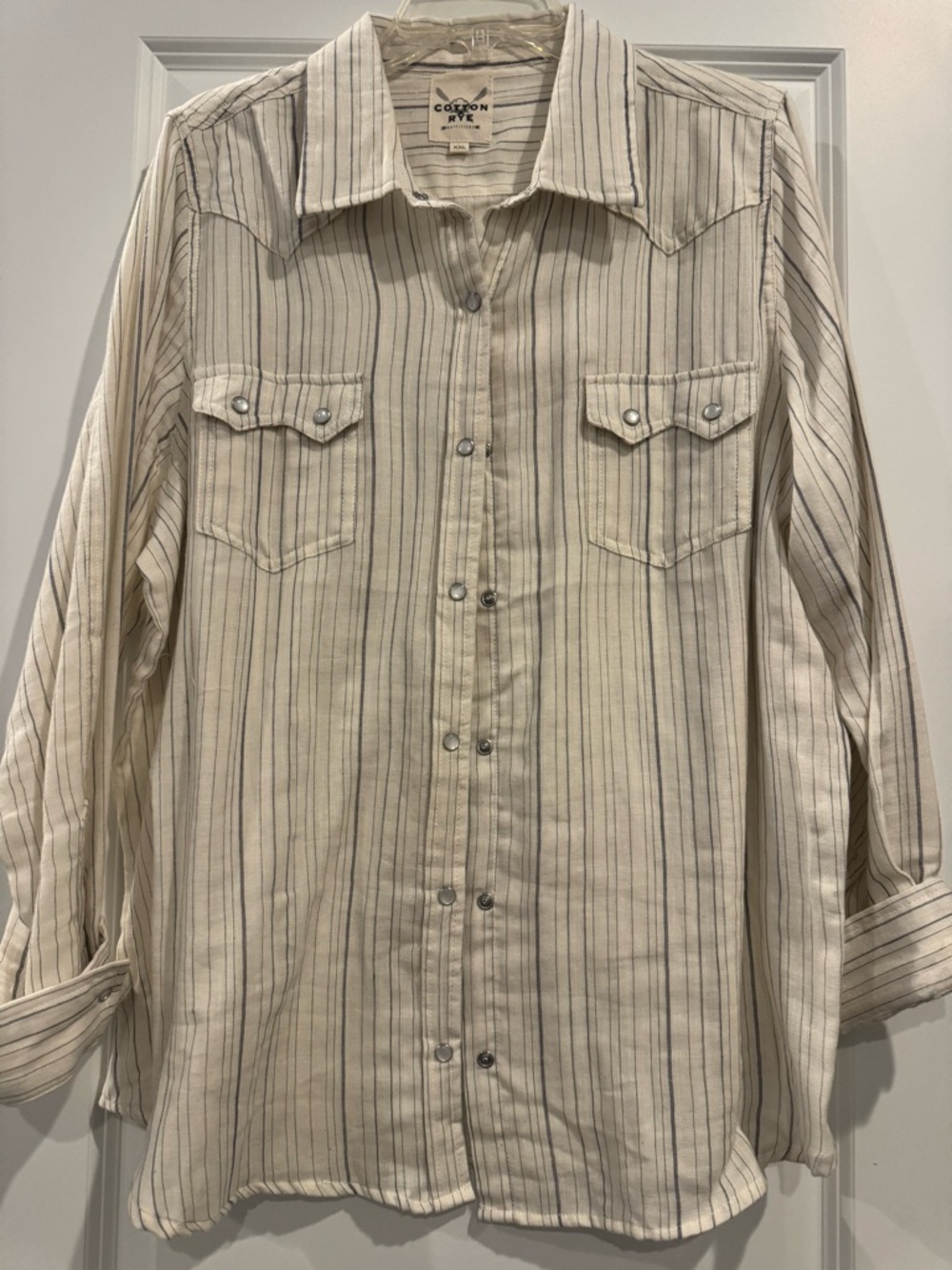 Cream Striped Button-Up Pearl Snap shirt